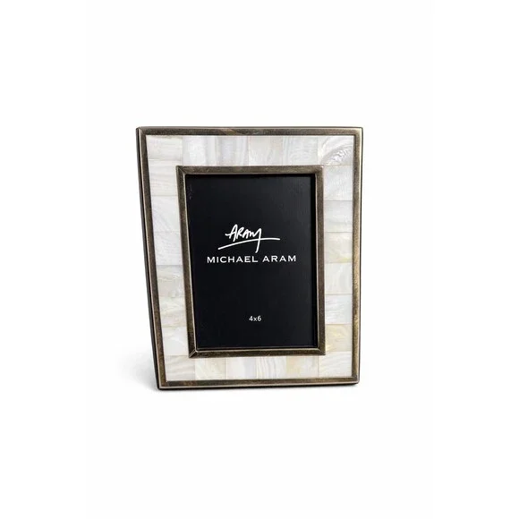 Michael Aram 4x6 Picture Frame Mother of Pearl Mosaic Silver Tone Metal - Picture 1 of 8
